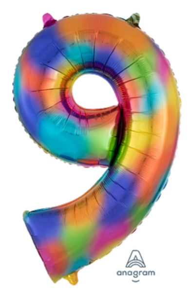 Folienballon Supershape "8" regenbogenfarben, 86cm, 34"