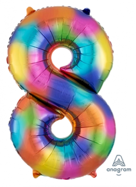 Folienballon Supershape "8" regenbogenfarben, 86cm, 34"